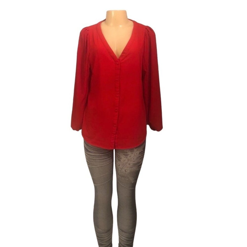 JENNIFER & GRACE Sz Small Woman Button   Shirt Red